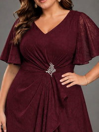 Jacquard Chiffon A-Line V-Neck High-Low Mother of the Bride Dress