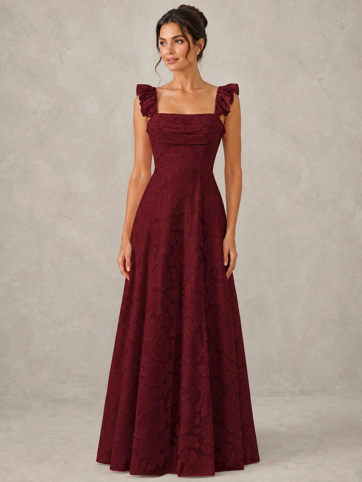 Jacquard Square Neck A-Line Maxi Dress