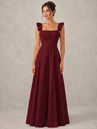 Jacquard Square Neck A-Line Maxi Dress