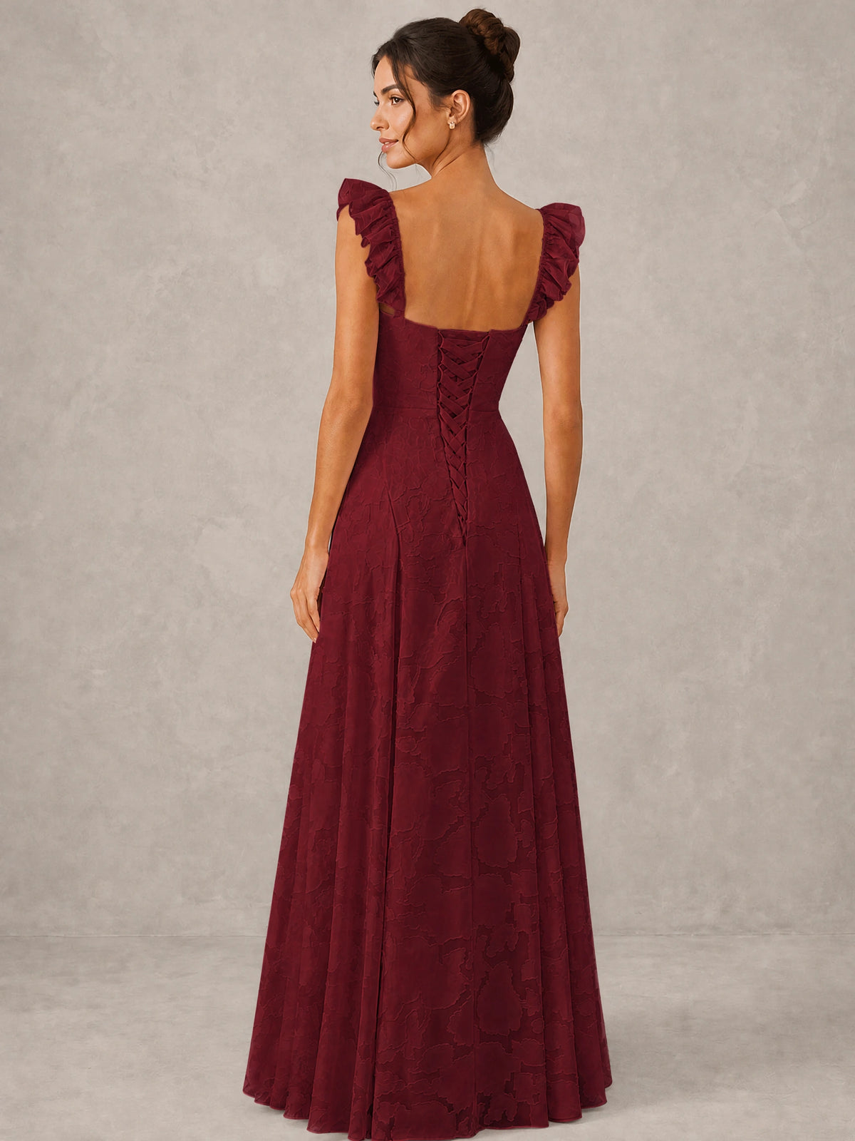 Jacquard Square Neck A-Line Maxi Dress