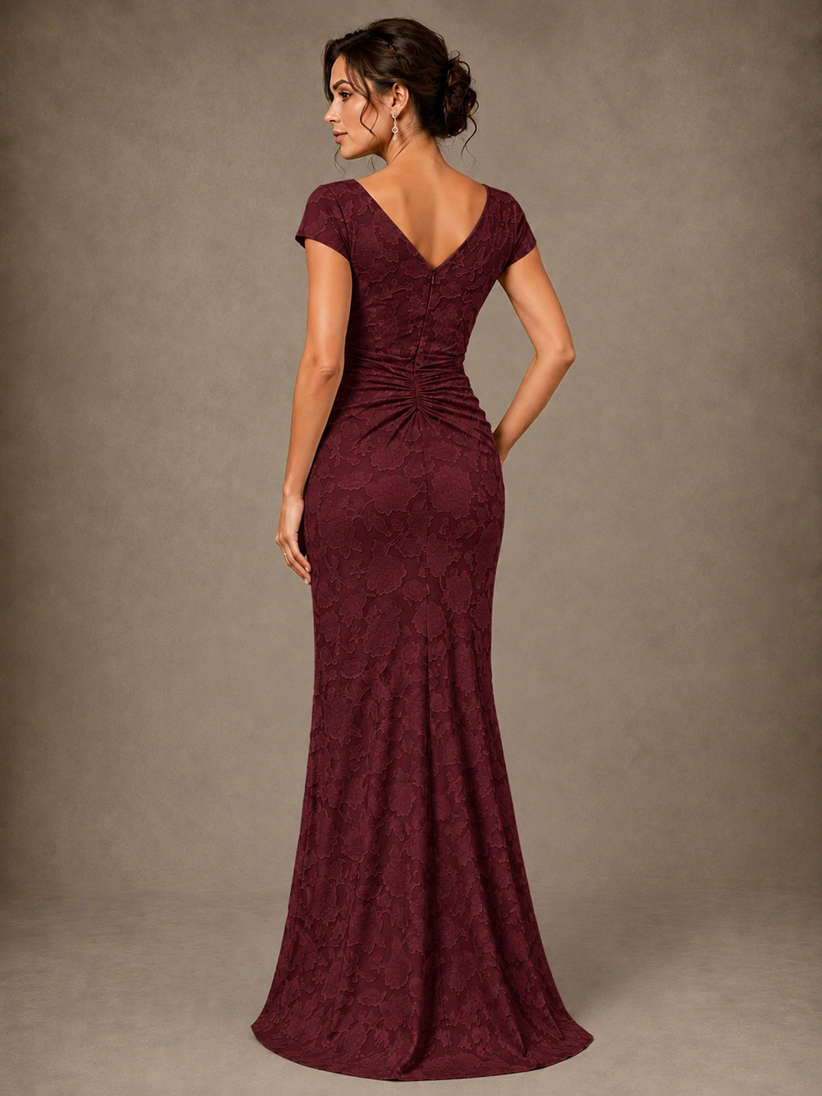 V-Neck Floral Jacquard Mother of the Bride Dress with Slit