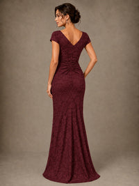 V-Neck Floral Jacquard Mother of the Bride Dress with Slit