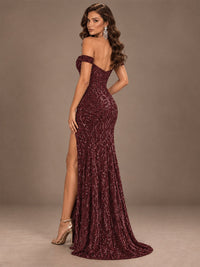 Off the Shoulder Corset Sequin Mermaid Prom Dress with Slit