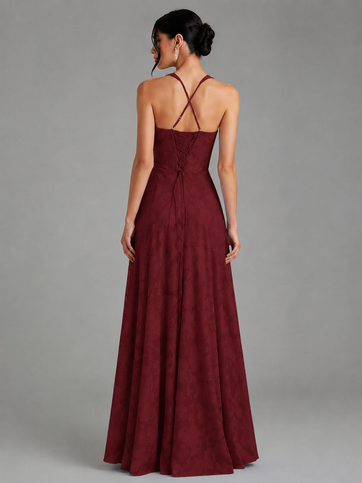 A-Line Halter Floral Chiffon Maxi Dress