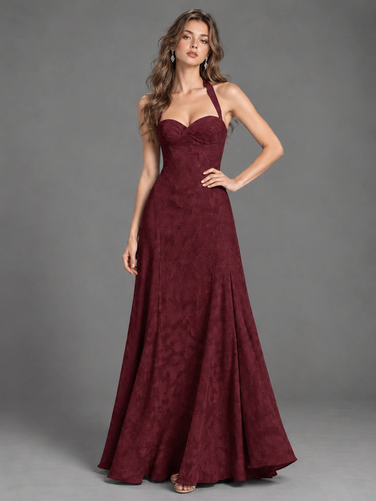 A-Line Halter Floral Chiffon Maxi Dress
