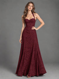 A-Line Halter Floral Chiffon Maxi Dress
