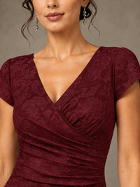 V-Neck Floral Jacquard Mother of the Bride Dress with Slit