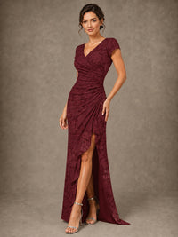 V-Neck Floral Jacquard Mother of the Bride Dress with Slit