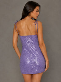 Navy Blue Sequin Spaghetti Strap Mini Dress