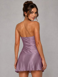 Burnt Orange Strapless Satin Mini Dress