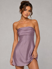 Burnt Orange Strapless Satin Mini Dress