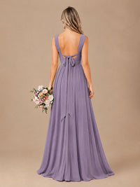 Pleated Chiffon V Neck Wedding Bridesmaid Dresses Floor Length with Slit