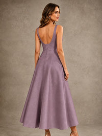 Tea-Length Satin Mother of the Bride Dress with 3D Flower Detail