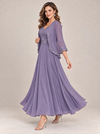 Dusty Blue Floral Lace Chiffon Mother of the Bride Dress with Jacket