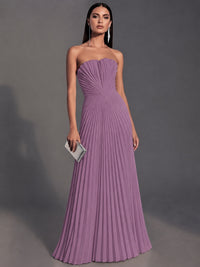 Wisteria Strapless Pleated Satin Prom Dress Long Formal Gown Evening Dress