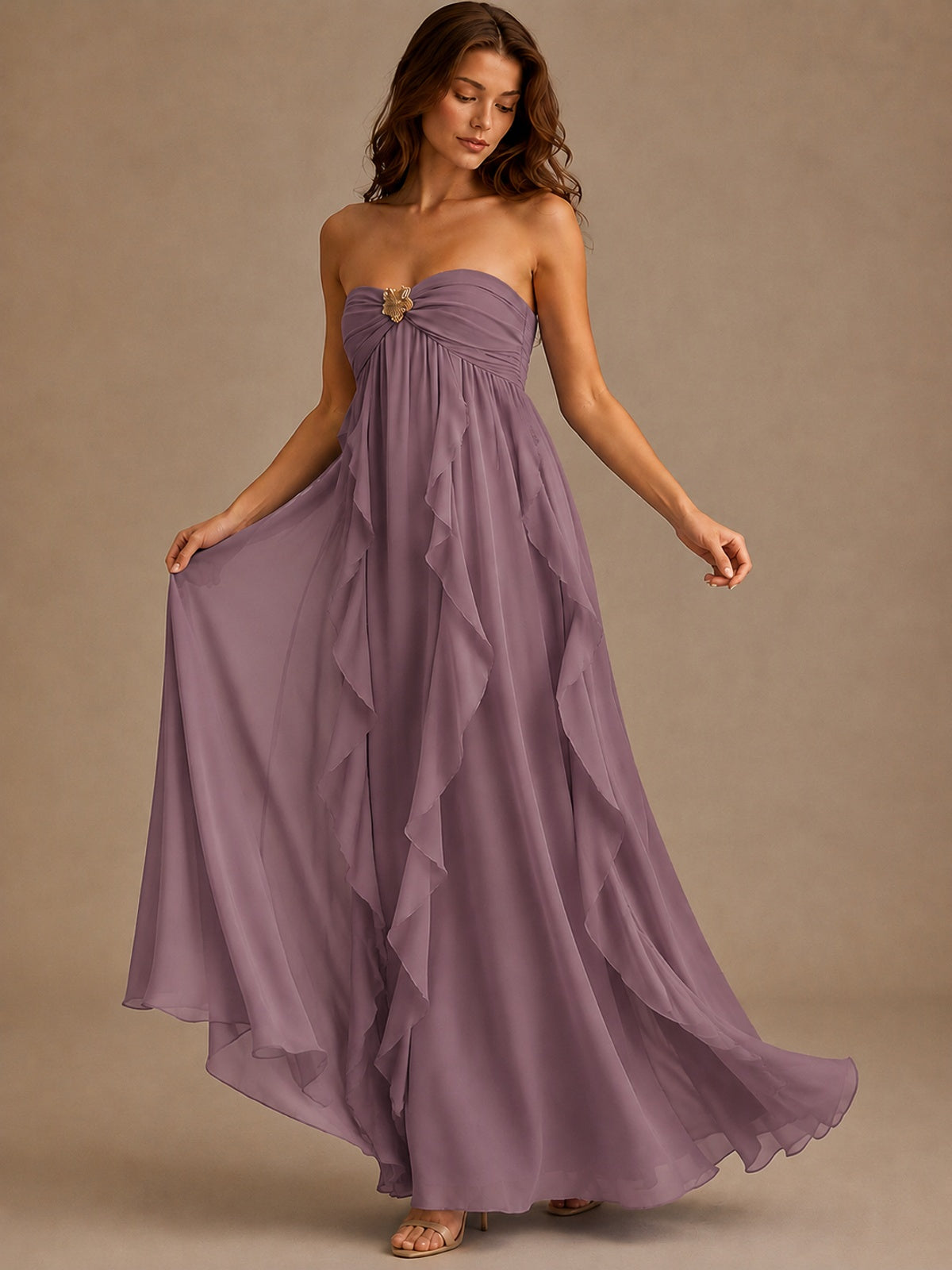 Srapless Sweetheart Chiffon Prom Dress Ruffle Formal Evening Gown