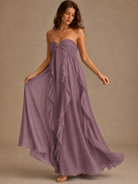 Srapless Sweetheart Chiffon Prom Dress Ruffle Formal Evening Gown