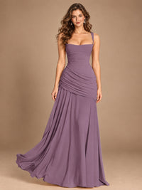 Butter Yellow Square Neck Ruched A-Line Prom Dress