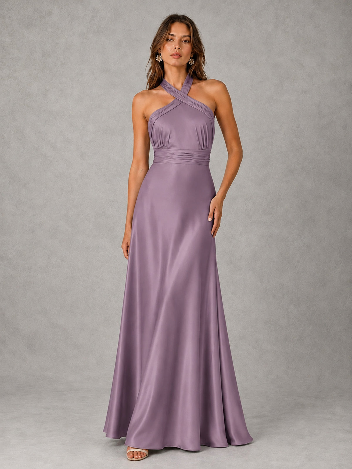 Sage Green Satin A-Line Bridesmaid Dress with Halter Neck