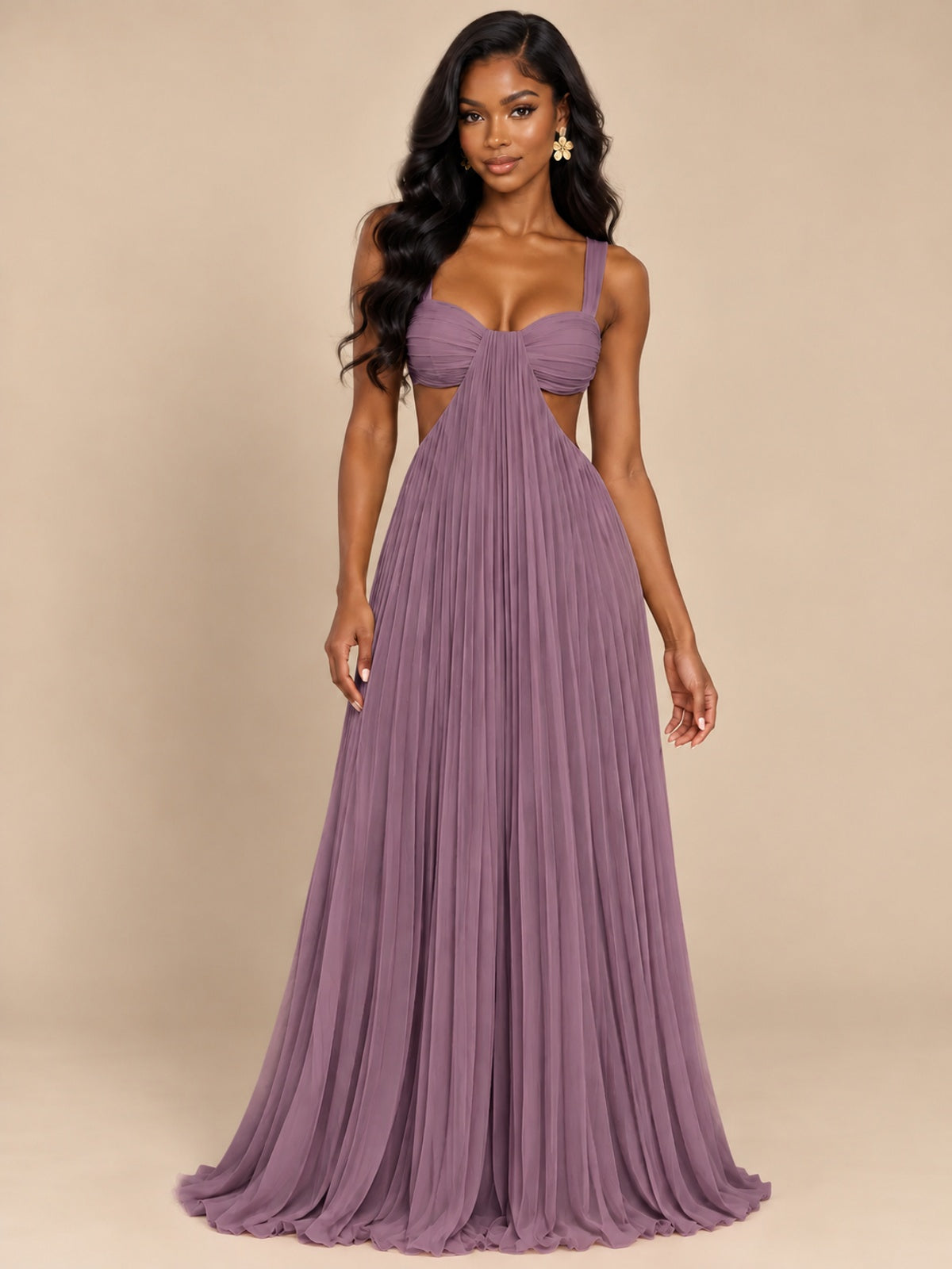 Butter Yellow Pleated Cutout Maxi Dress