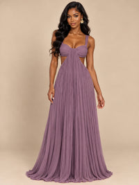 Butter Yellow Pleated Cutout Maxi Dress