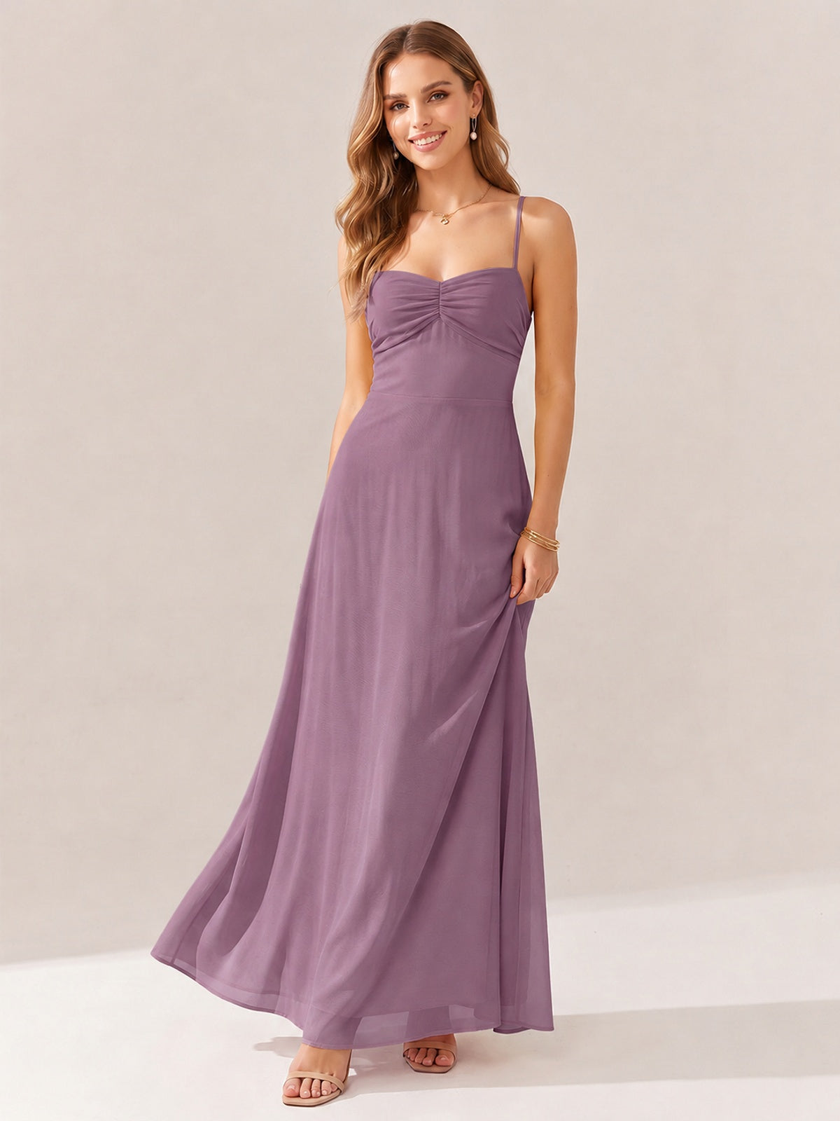 JOVELLEE Yellow Sweetheart Ruched Bust Chiffon Maxi Dress