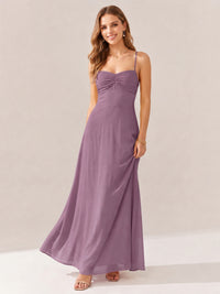 JOVELLEE Yellow Sweetheart Ruched Bust Chiffon Maxi Dress