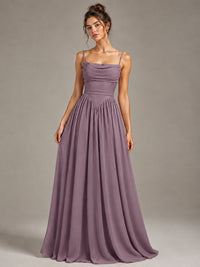 Spaghetti Strap Ruched Chiffon Maxi Dress with Backless