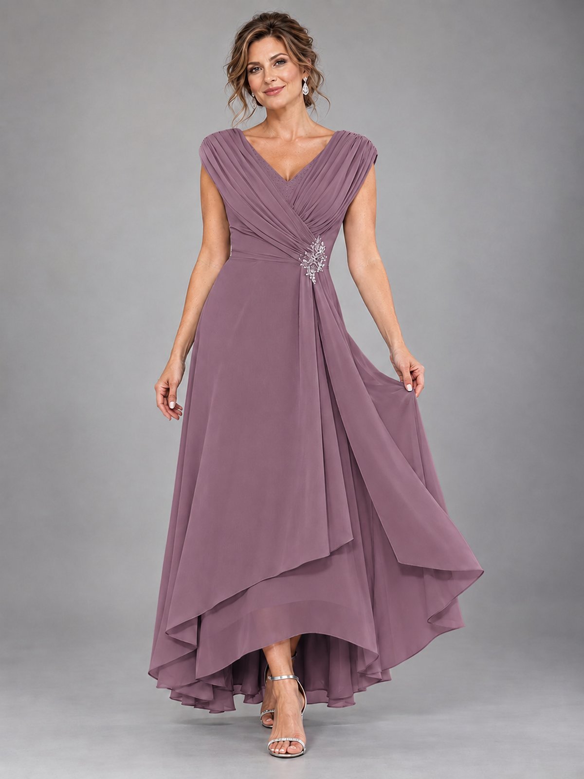 Cap Sleeve Chiffon A-Line Mother of the Bride Dress