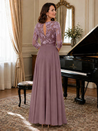 Lace Applique Wide-Leg Chiffon Mother of the Bride Jumpsuit