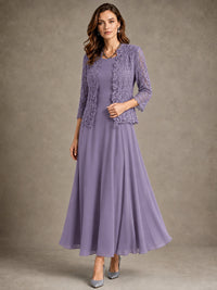 2-Piece Chiffon Mother of the Bride Dress with Lace Jacket