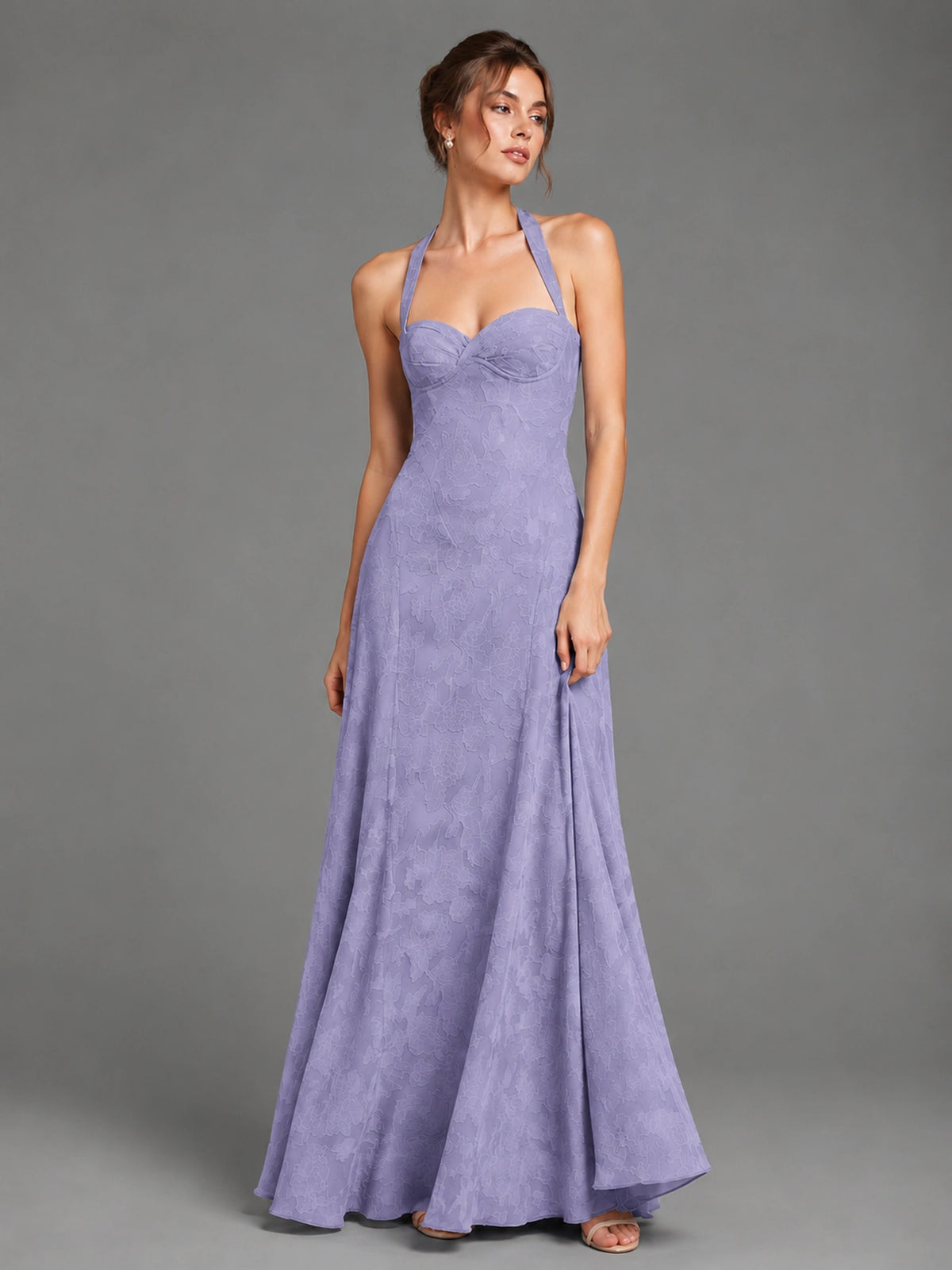A-Line Halter Floral Chiffon Maxi Dress