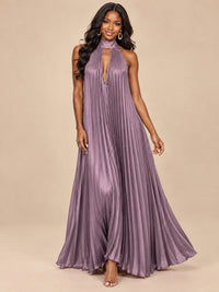 Rust Orange Pleated Halter Neck Maxi Dress