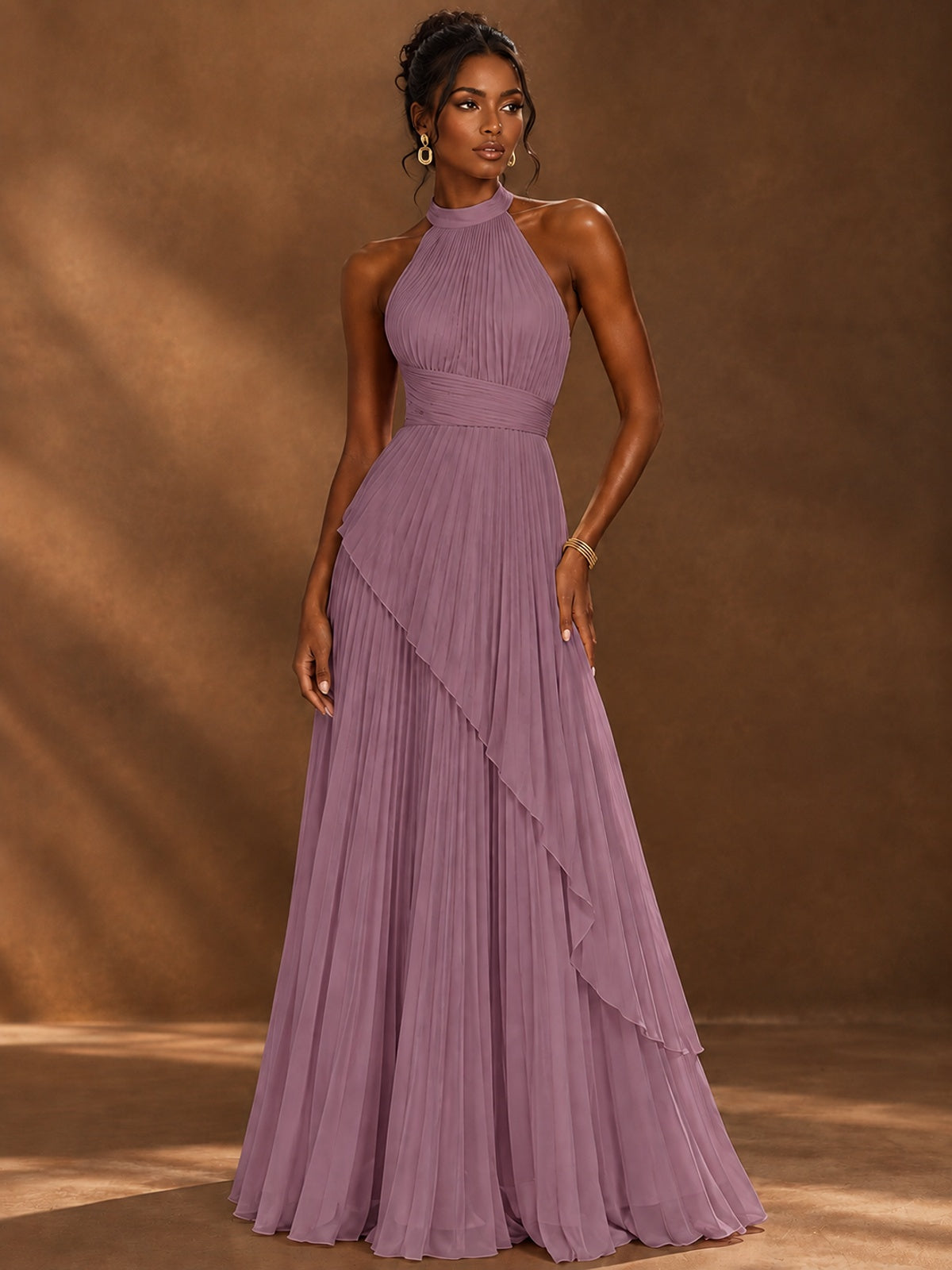Wrap Pleated Prom Dress Halter A-line Chiffon Formal Wedding Dress