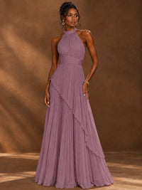 Wrap Pleated Prom Dress Halter A-line Chiffon Formal Wedding Dress