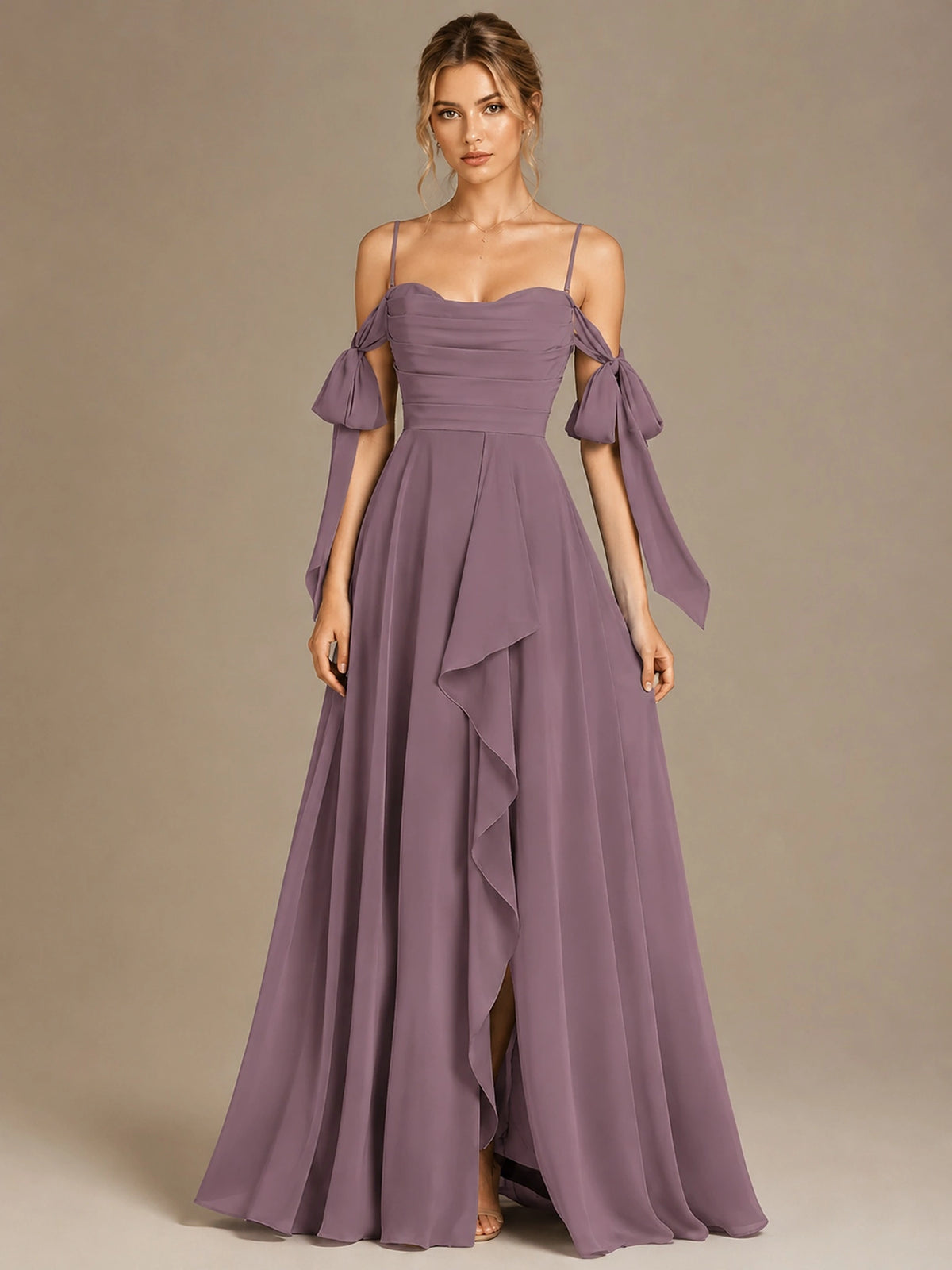 A-Line Ruffles Chiffon Bridesmaid Dress with Slit