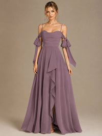A-Line Ruffles Chiffon Bridesmaid Dress with Slit
