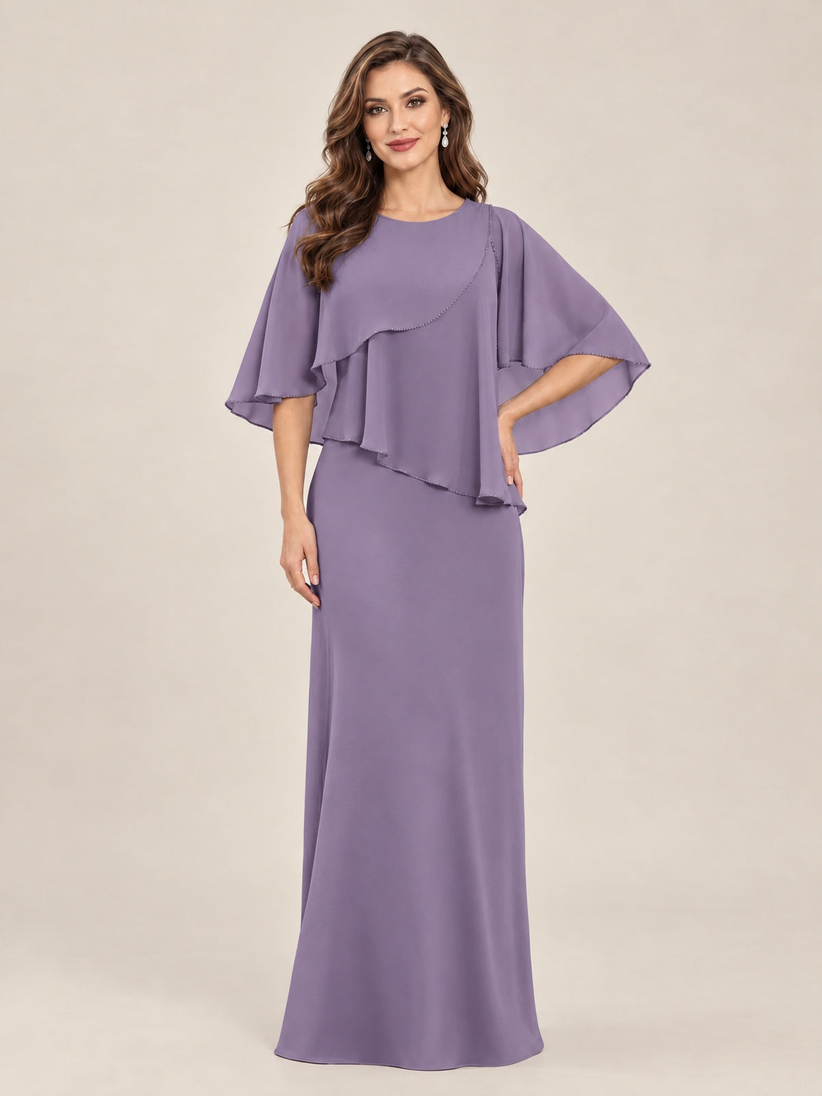 Wisteria-Chiffon 2 Piece A Line Mother of The Bride Dresses with Cape
