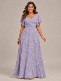 Jovellee Floral Chiffon A-Line Mother of the Bride Dress with Flutter Sleeves