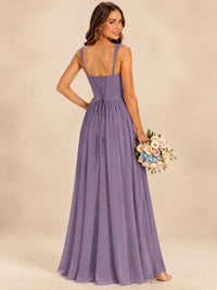 Spaghetti Straps Pleated Chiffon Bridesmaid Dress with Ruffle Slit