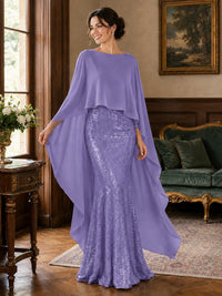 Sequin 2 Pieces Mother of the Bride Dress with Cap Sleeves Chiffon Formal Gowns