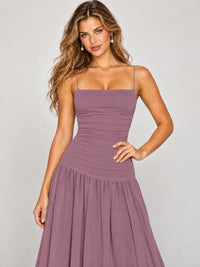 Butter Yellow Ruched Spaghetti Strap Drop-Waist Prom Dress
