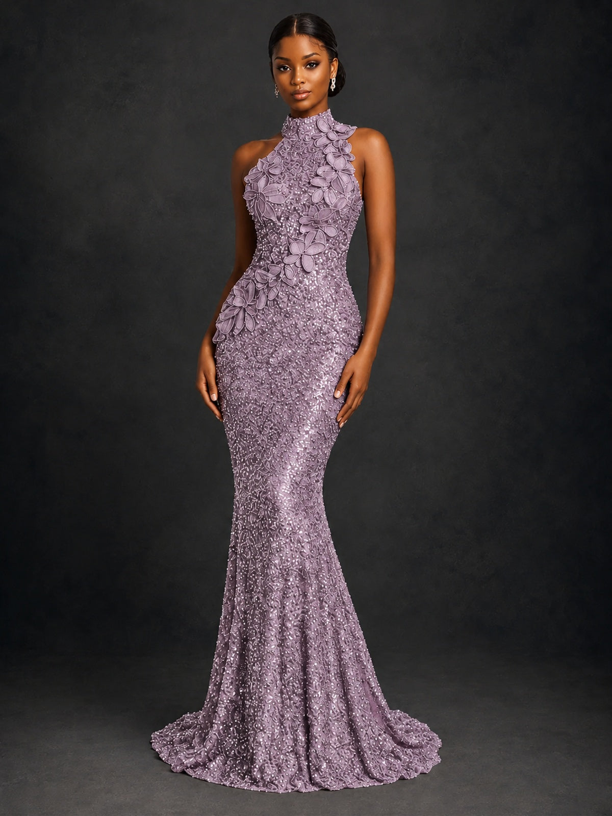 Sparkly Sequin High Neck Mermaid Prom Dress