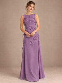 3D Floral Applique Sleeveless Formal Maxi Dress