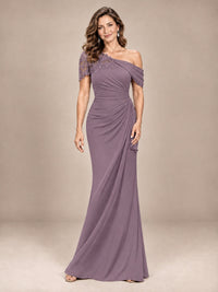 Wisteria-Lace One Shoulder Chiffon Ruched Mother of The Bride Dresses