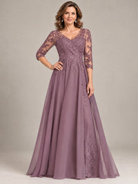Sequin Lace A-Line Mother of the Bride Dress with 3/4 Sleeves