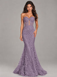 Strapless Corset Mermaid Prom Dress Lace Appliqué Formal Gown