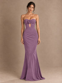 Emerald Green Strapless Mermaid Prom Dress with 3D Rose & Keyhole Cutout