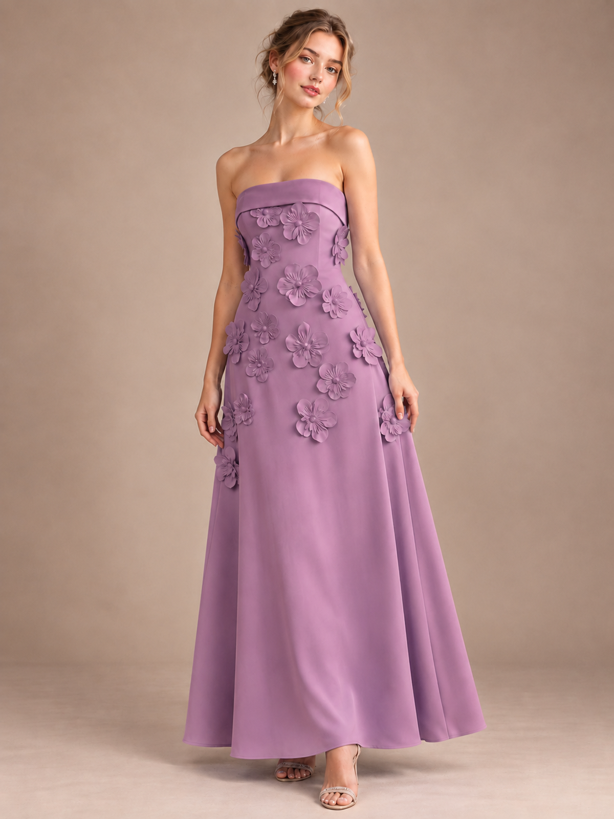 Wisteria Strapless 3D Floral Appliques Maxi Dress