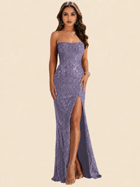 Sequin Lace Appliques Mermaid Prom Dress Spaghetti Strap Formal Gowns with Slit